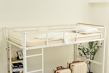 ロフトベッド シングル コンセント付き 移動可能デスク付き 北欧風 WHITE Amazon｜Laovyarw システムベット ロフトベッド シングル